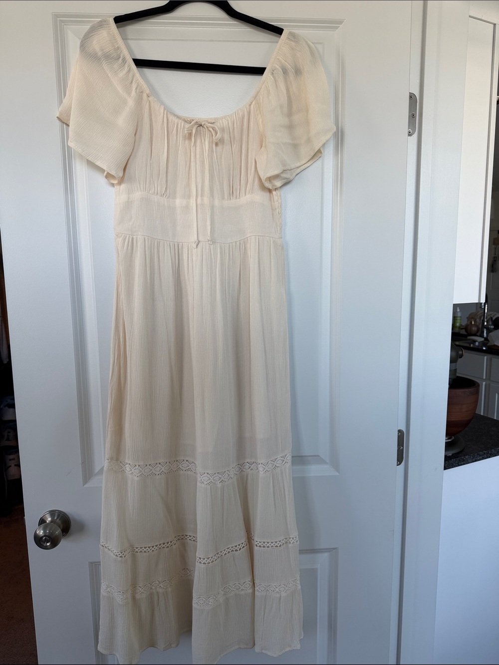 Kohl's Cream Peasant Maxi Dress with Lace Trim